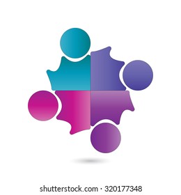 Social Network logo, Group of 4 people, friend, team member, women, girl, child, business men.