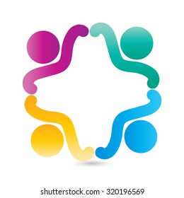Social Network logo, Group of 4 people, friend, team member, women, girl, child, business men.