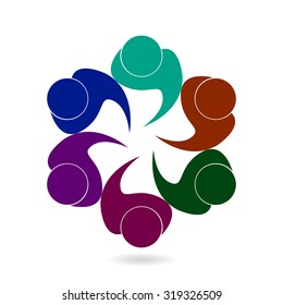 Social Network logo, Group of 6 people, friend, team member, women, girl, child, business men.