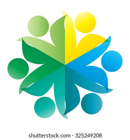 Social Network logo, Group of 6 people, friend, team member, women, girl, child, business men.