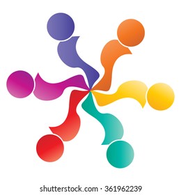 Social Network logo, Group of 6 people, friend, team member, women, girl, child, business men.