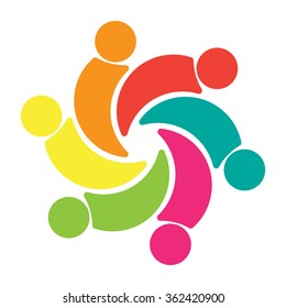 Social Network logo, Group of 6 people, friend, team member, women, girl, child, business men.