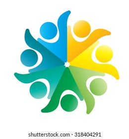Social Network logo, Group of 7 people, friend, team member, women, girl, child, business men.