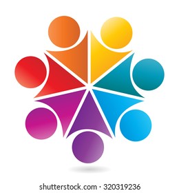 Social Network logo, Group of 7 people, friend, team member, women, girl, child, business men.