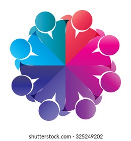 Social Network logo, Group of 8 people, friend, team member, women, girl, child, business men.
