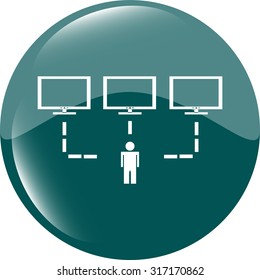 social network with man and computer set web icon button vector illustration