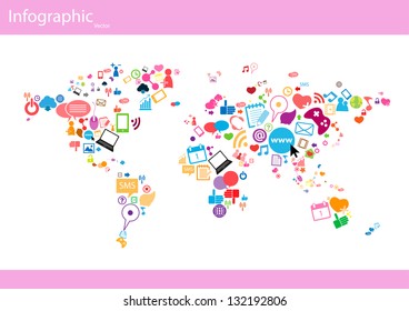 Social network map background info graphics
