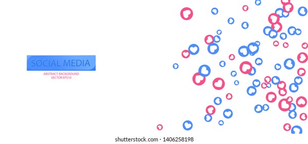 Social Network marketing like and heart icon. Application social media background advertising. Vector banner