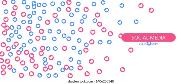 Social Network marketing like and heart icon. Application social media background advertising. Vector banner