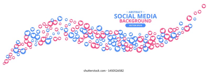 Social Network marketing like and heart icon with shadow. Application social media background advertising. Vector banner 