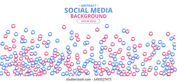 Social Network marketing like and heart icon with shadow. Application social media background advertising. Vector banner 