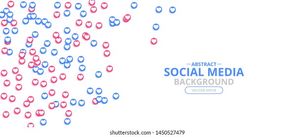 Social Network marketing like and heart icon with shadow. Application social media background advertising. Vector banner 