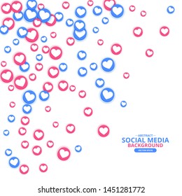Social Network marketing like and heart icon with shadow. Application social media background advertising. Vector banner 