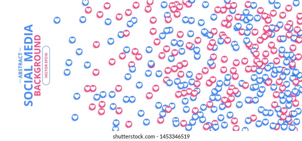 Social Network marketing like and heart icon with shadow. Application social media background advertising. Vector banner 
