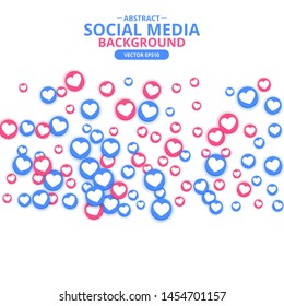 Social Network marketing like and heart icon with shadow. Application social media background advertising. Vector banner 