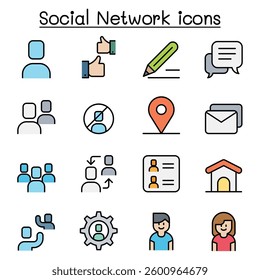 Social network , Social media icon set in colorline style