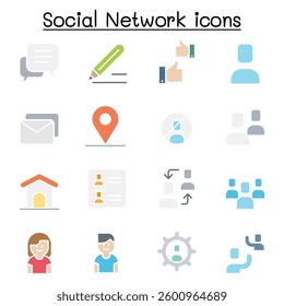 Social network , Social media icon set in flat color style