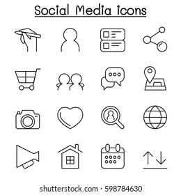 Social network, Social media icon set in thin line style