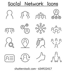 Social Network & Social Media icon set in thin line style