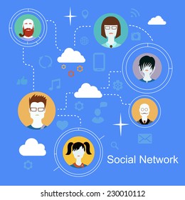 Social network media icons concept with people avatars  vector illustration.