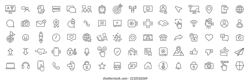 Social network and media line icons collection. Big UI icon set. Thin outline icons pack. Vector illustration eps10