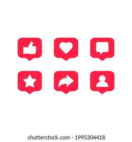 Social network media vector icons. Social media activities notification symbol. Like, comment, share icon Vector illustration EPS 10