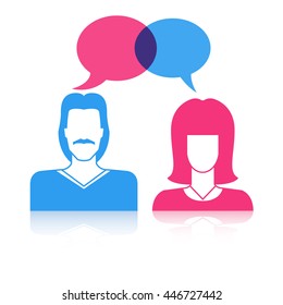 social network, men and women couple with dialog speech bubbles