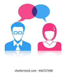 social network, men and women couple with dialog speech bubbles