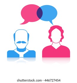 social network, men and women couple with dialog speech bubbles