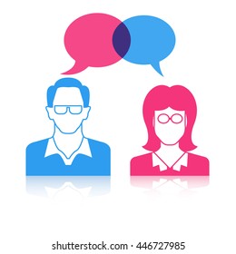 social network, men and women couple with dialog speech bubbles