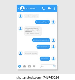 Social network messenger page template. Business and private communication service. Chat and social networking empty window. Vector flat style cartoon illustration