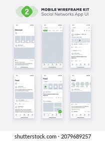 Social network mobile application design. UI, UX, GUI design elements. Business mobile app interface template.