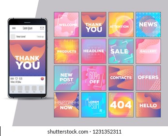 Social Network Mockup. Mobile App. Vibrant gradient vector GUI. Design template of corporate or private blog. Creative design concept for bloggers, designers, shop owners, entrepreneurs and businesses