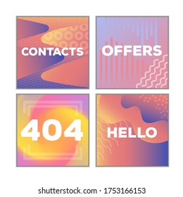 Redes Sociales De Mockup. Aplicación móvil. GUI vectorial de gradiente vibrante. Plantilla de diseño de blog corporativo o privado.  
