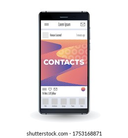 Social Network Mockup. Mobile App. Vibrant gradient vector GUI. Design screen template for blog. Creative screen design concept for blogger, designer, shop owner, entrepreneur, business