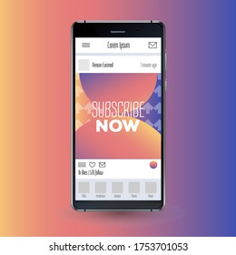 Social Network Mockup. Mobile App. Vibrant gradient vector GUI. Design screen template for blog. Creative screen design concept for blogger, designer, shop owner, entrepreneur, business