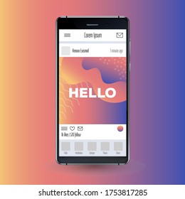 Social Network Mockup. Mobile App. Vibrant gradient vector GUI. Design screen template for blog. Creative screen design concept for blogger, designer, shop owner, entrepreneur, business