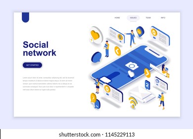 Social network modern flat design isometric concept. Communication and people concept. Landing page template. Conceptual isometric vector illustration for web and graphic design.