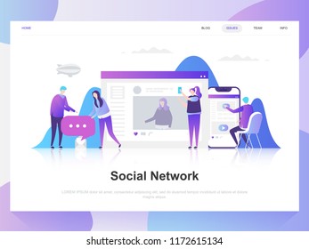 Social network modern flat design concept. Landing page template. Modern flat vector illustration concepts for web page, website and mobile website. Easy to edit and customize.