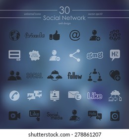 social network modern icons for mobile interface on blurred background