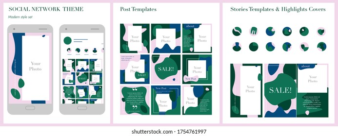 Social Network Modern style Theme. Post and stories templates, highlights covers.