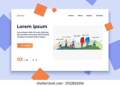 Social network, music and travel online services customers. Application, website concept, presentation slide template with sample text. Can be used for topics like business, Internet, technology
