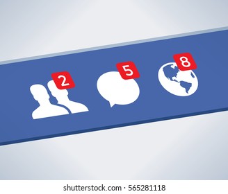 Social network notifications icons - Friends, Messages (Chats, Comments) and Notifications on screen. Idea - Internet friendship and communication, Online messaging.