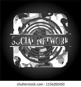 Social Network on grey camouflaged pattern