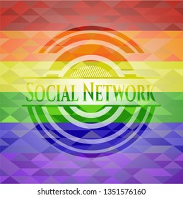 Social Network on mosaic background with the colors of the LGBT flag