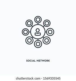 Social network outline icon. Simple linear element illustration. Isolated line Social network icon on white background. Thin stroke sign can be used for web, mobile and UI.