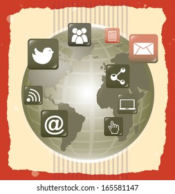 social network over lineal  background vector illustration 