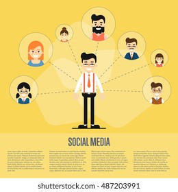 Social network people and social network collaboration map. Community of social network people.