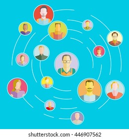 social network, people network and communication concept blue background