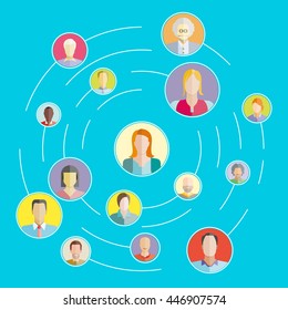 social network, people network and communication concept blue background